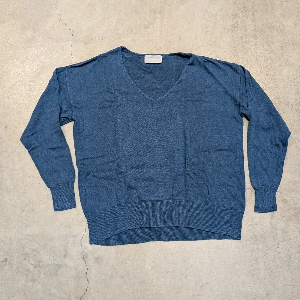 Modern Citizen Teal V-neck Women's M Linen Viscose Long Sleeve Sweater